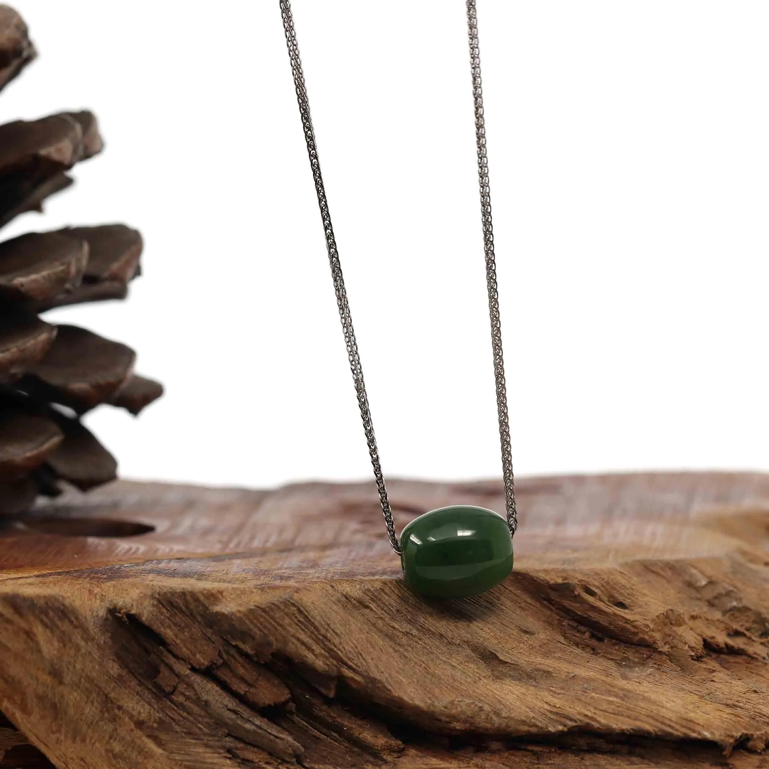 RealJade® Co. "Good Luck Button" Necklace Nephrite Green Jade Lucky TongTong Pendant Necklace