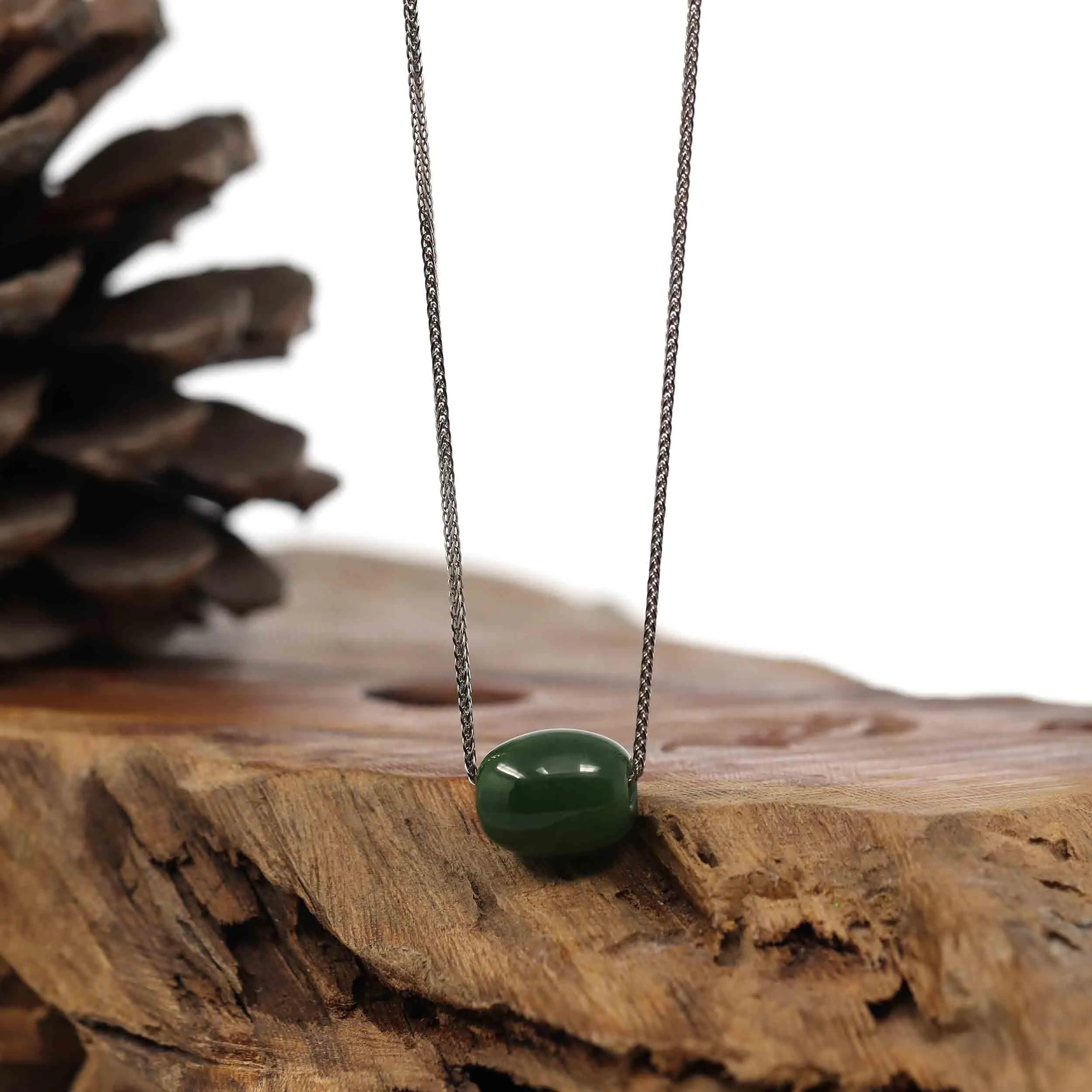 RealJade® Co. "Good Luck Button" Necklace Nephrite Green Jade Lucky TongTong Pendant Necklace