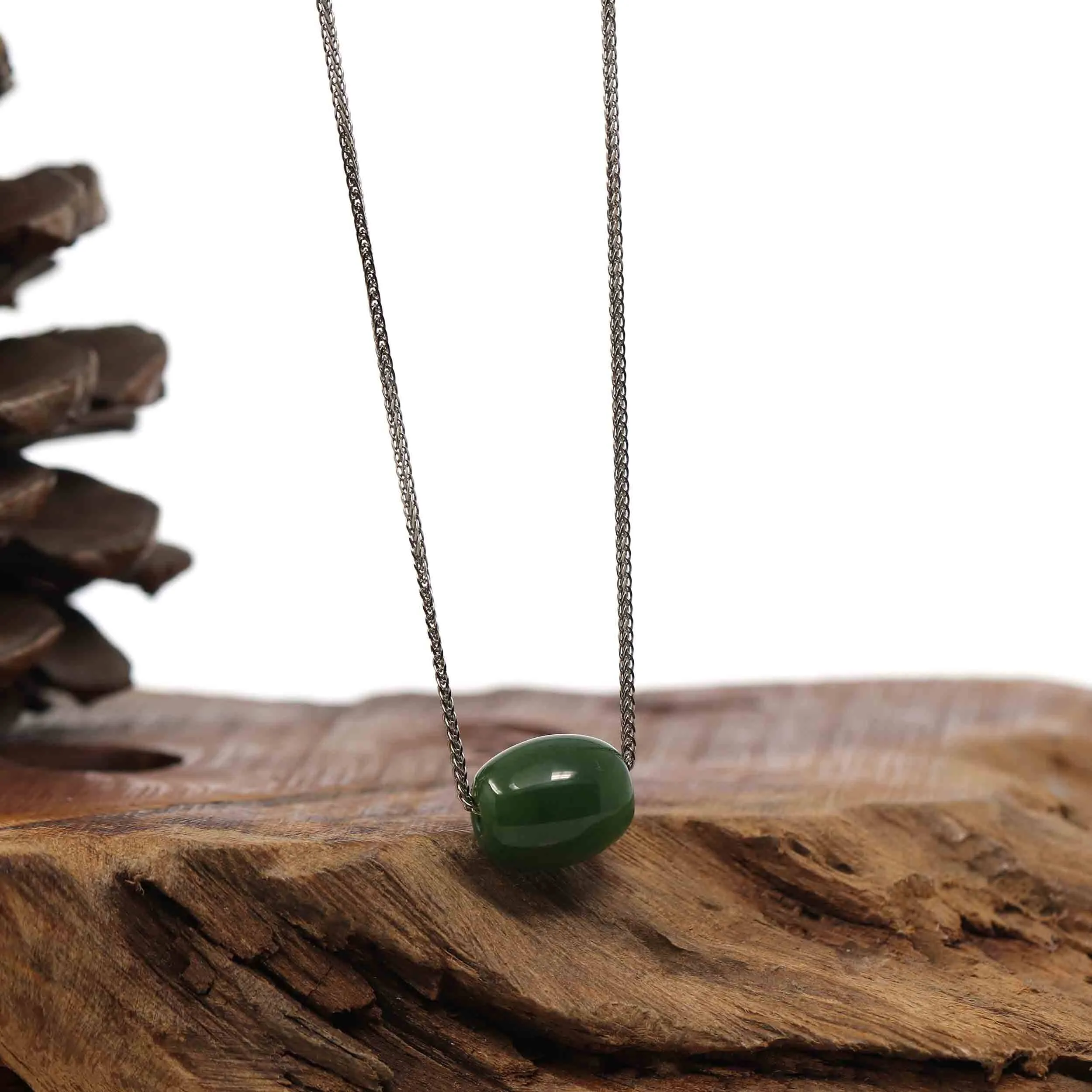 RealJade® Co. "Good Luck Button" Necklace Nephrite Green Jade Lucky TongTong Pendant Necklace