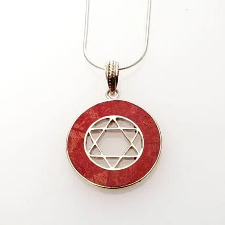 Red Coral Round Sterling Sliver Star