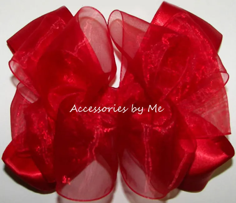 Red Organza Satin Hair Bow