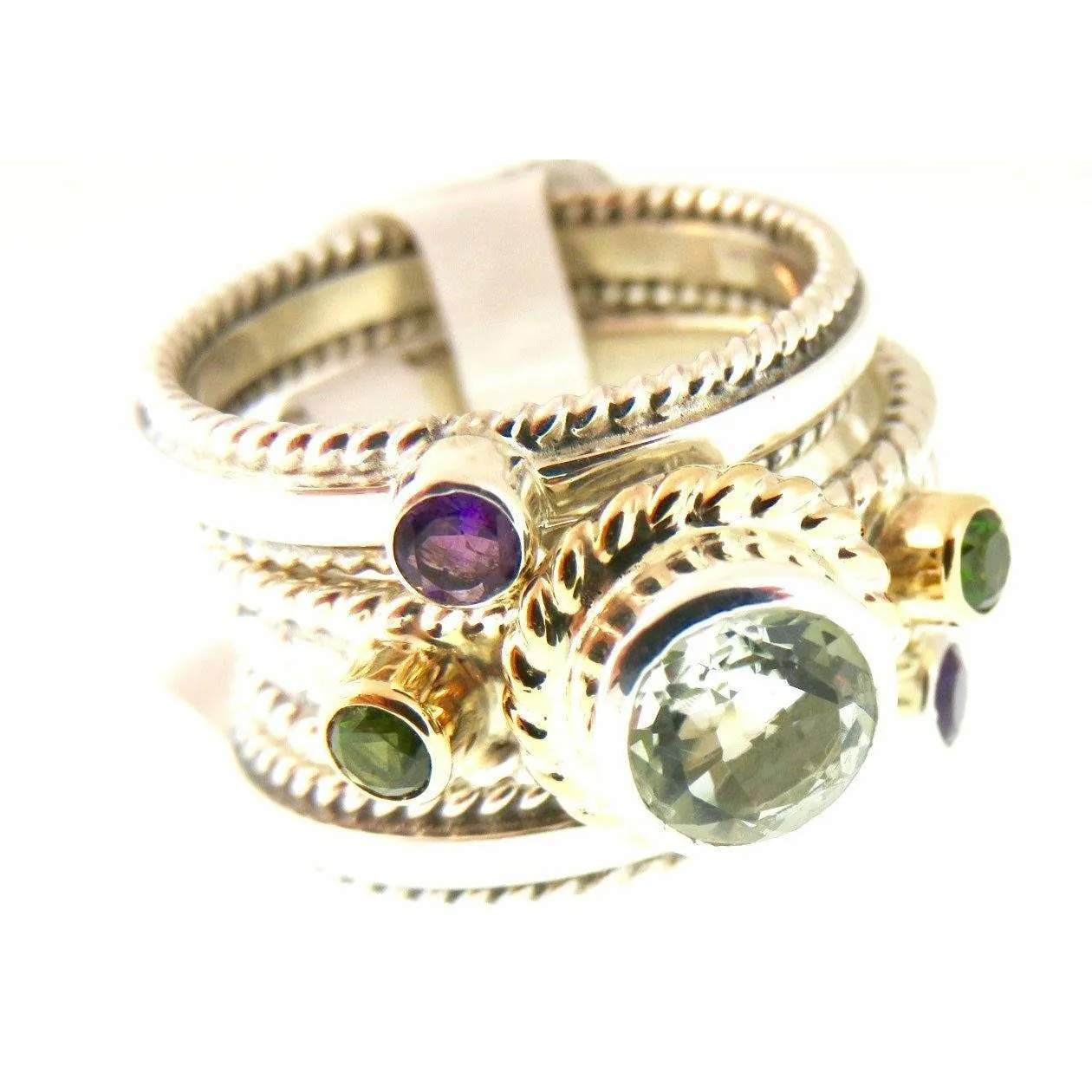 Reve Jewelry Sterling SIlver 3 Band Stackable Rings-Green Amethyst, Garnet  & Peridot