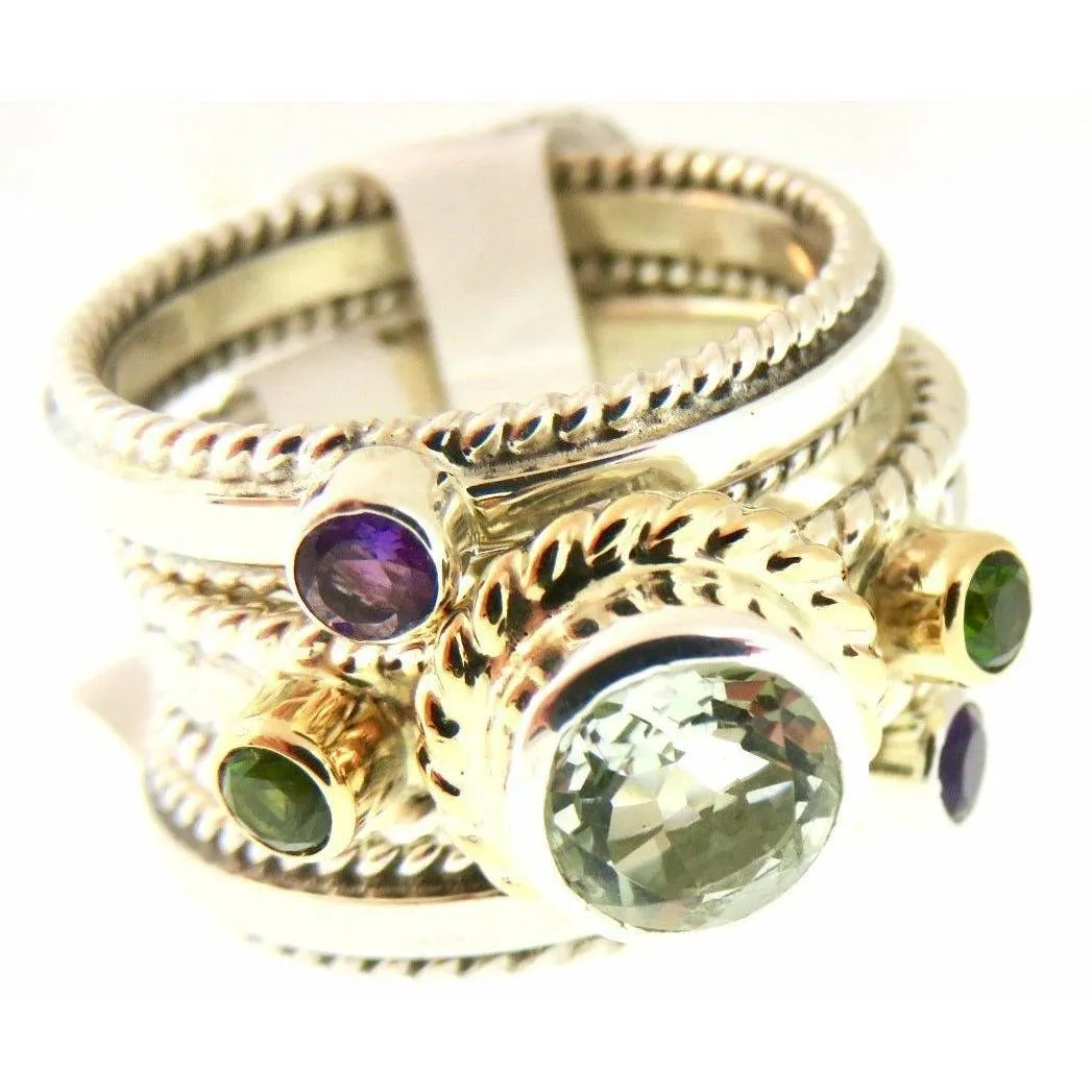 Reve Jewelry Sterling SIlver 3 Band Stackable Rings-Green Amethyst, Garnet  & Peridot