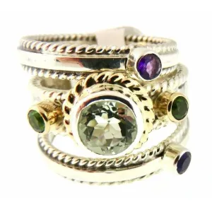 Reve Jewelry Sterling SIlver 3 Band Stackable Rings-Green Amethyst, Garnet  & Peridot