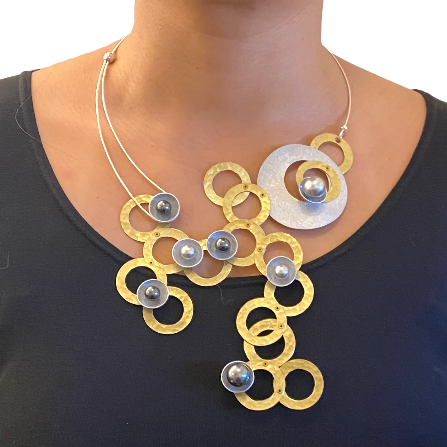 RIVER Centerpiece Focal Statement Necklace from the SCULPTURAL Collection with Simulated Pearl and Jade options