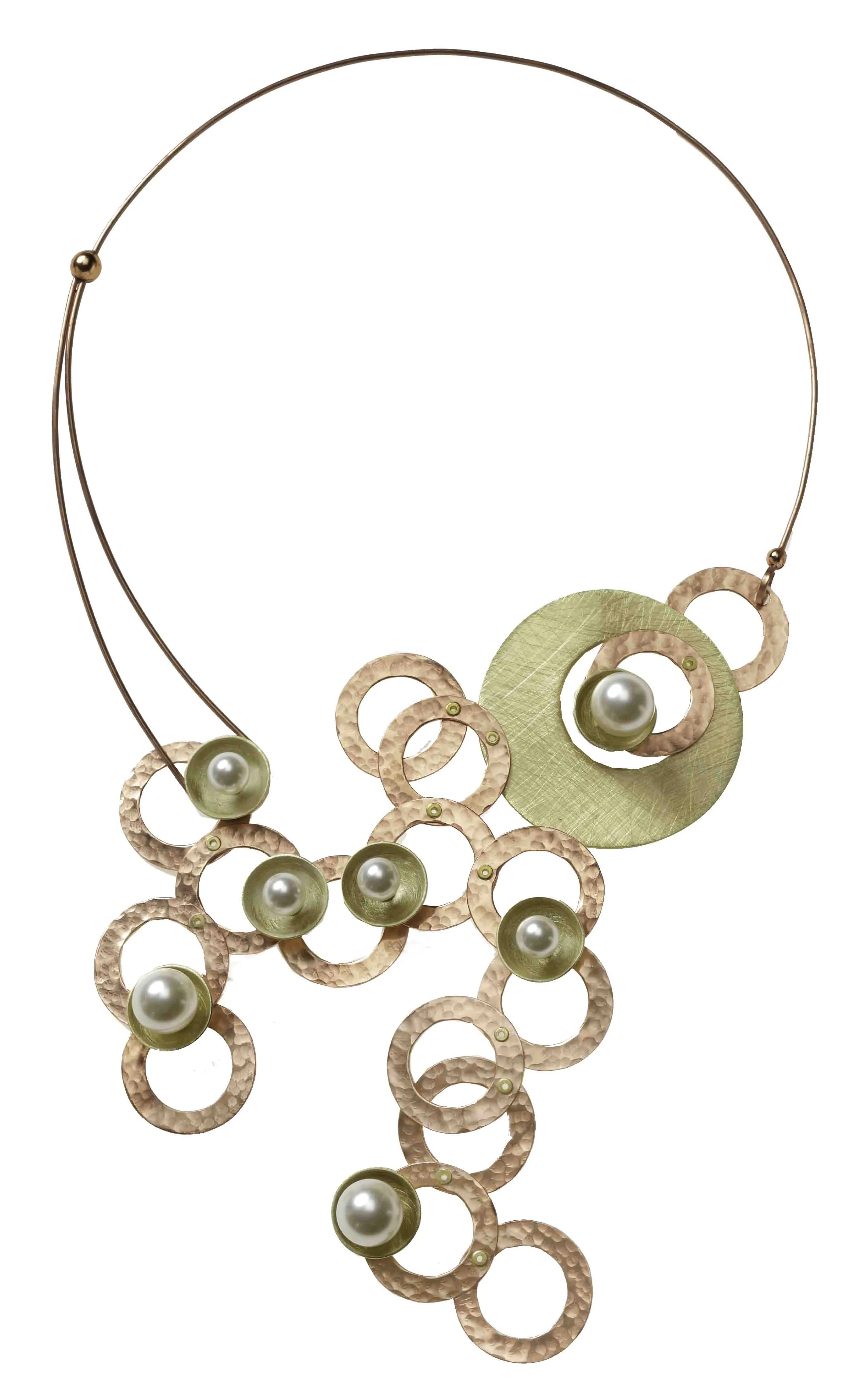 RIVER Centerpiece Focal Statement Necklace from the SCULPTURAL Collection with Simulated Pearl and Jade options