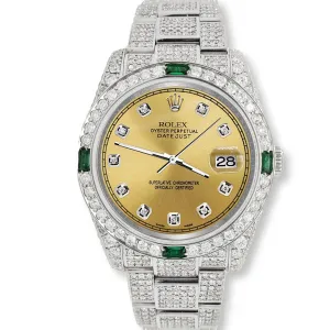 Rolex Datejust 36mm 12.4CT Diamond/Emerald Watch with Champagne Dial Steel Watch TFJ-142508268