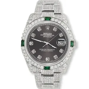 Rolex Datejust 36mm 12.4CT Diamond/Emerald Watch with Rhodium Gray Diamond Dial TFJ-142508261