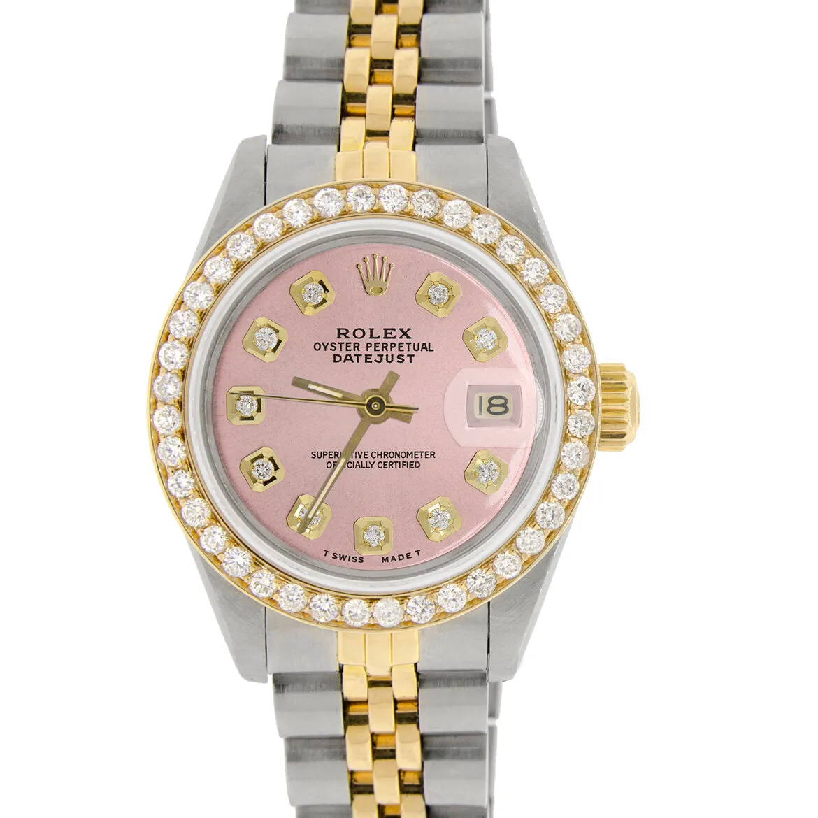 Rolex Datejust Ladies 2-Tone Gold/Steel 26mm Watch w/Pink Dial &amp; Diamond Bezel TFJ-142508174