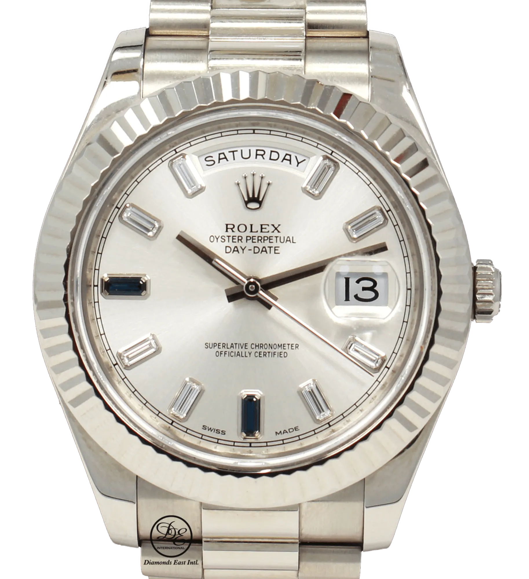 ROLEX Day Date II President 218239 18k White Gold FACTORY Sapphire Diamond Dial BOX/PAPER