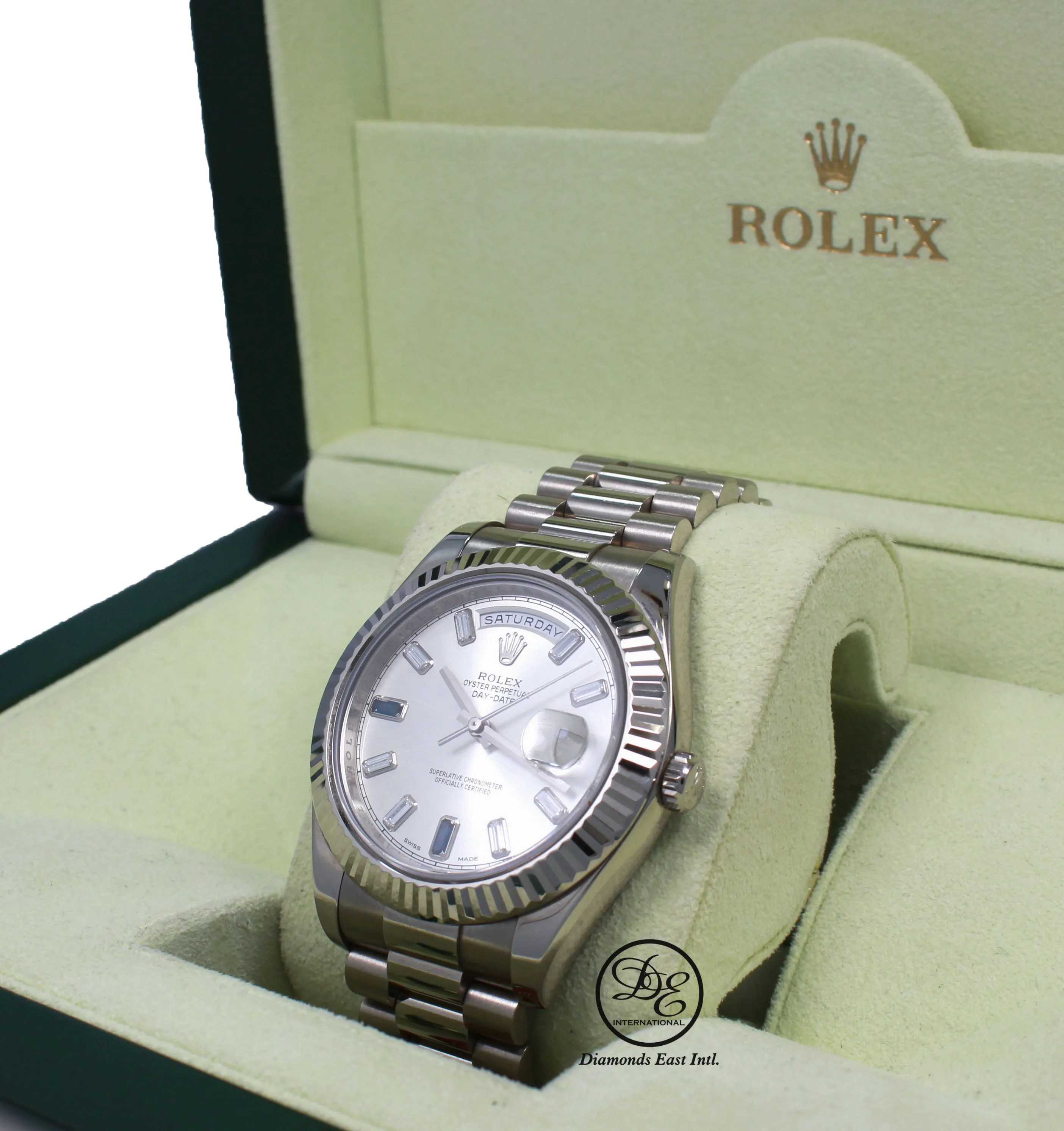 ROLEX Day Date II President 218239 18k White Gold FACTORY Sapphire Diamond Dial BOX/PAPER