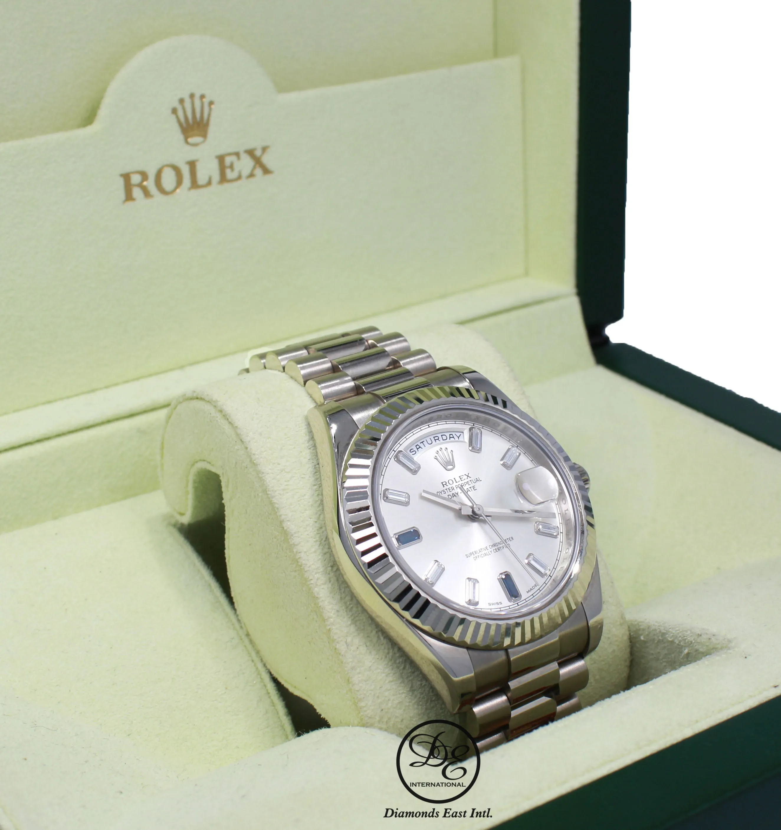 ROLEX Day Date II President 218239 18k White Gold FACTORY Sapphire Diamond Dial BOX/PAPER