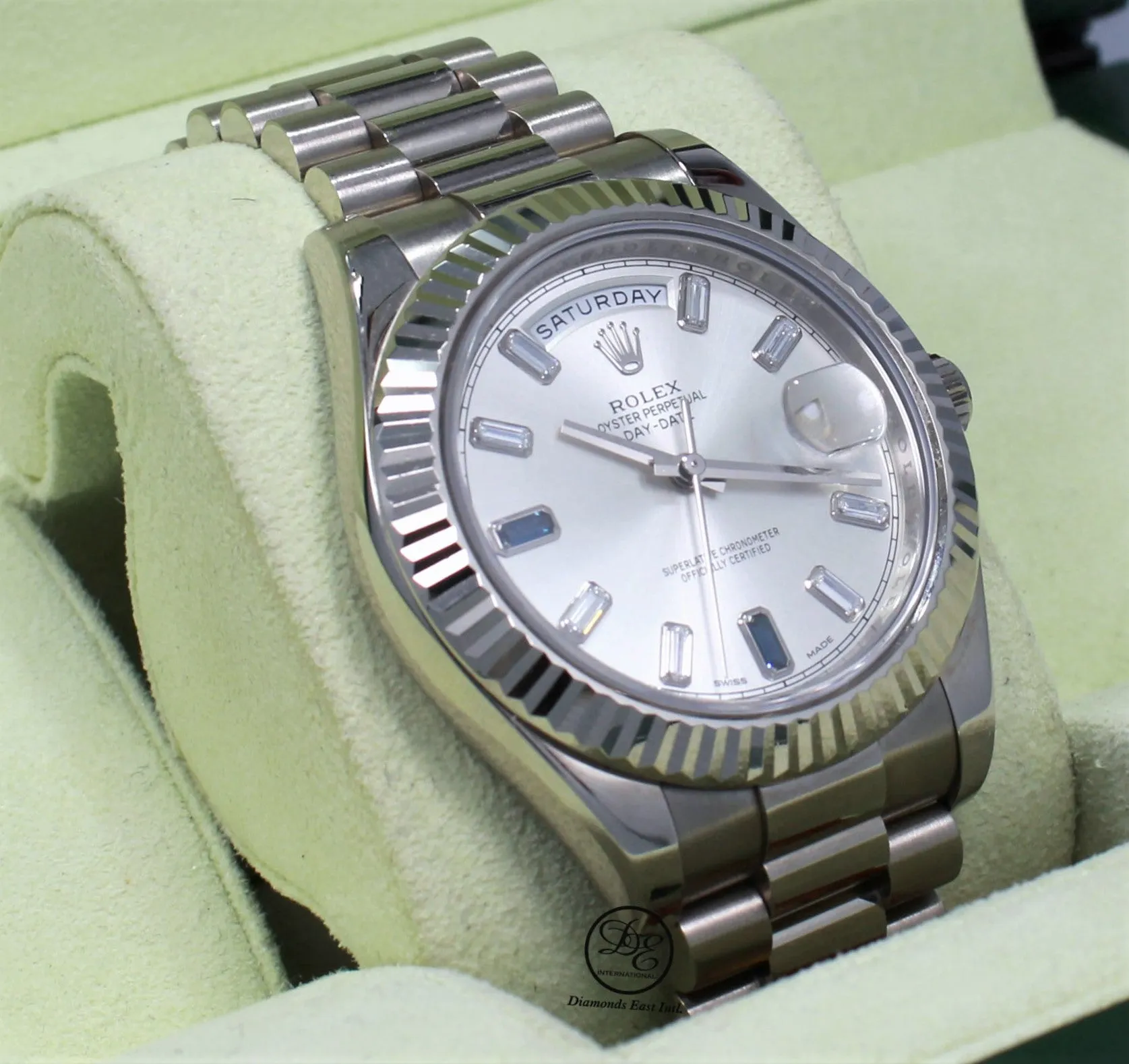 ROLEX Day Date II President 218239 18k White Gold FACTORY Sapphire Diamond Dial BOX/PAPER