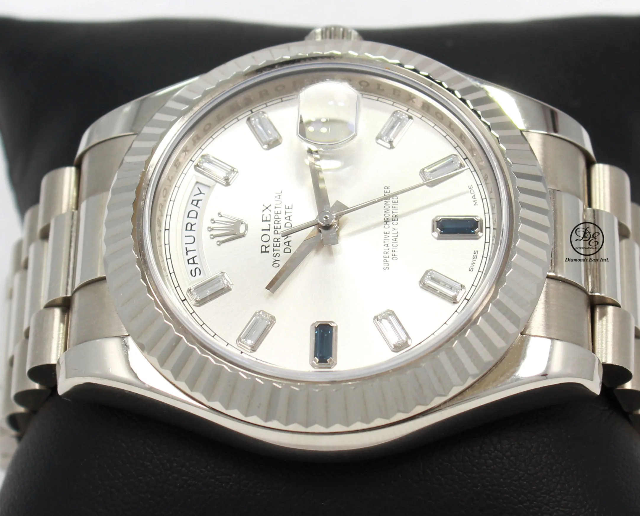 ROLEX Day Date II President 218239 18k White Gold FACTORY Sapphire Diamond Dial BOX/PAPER