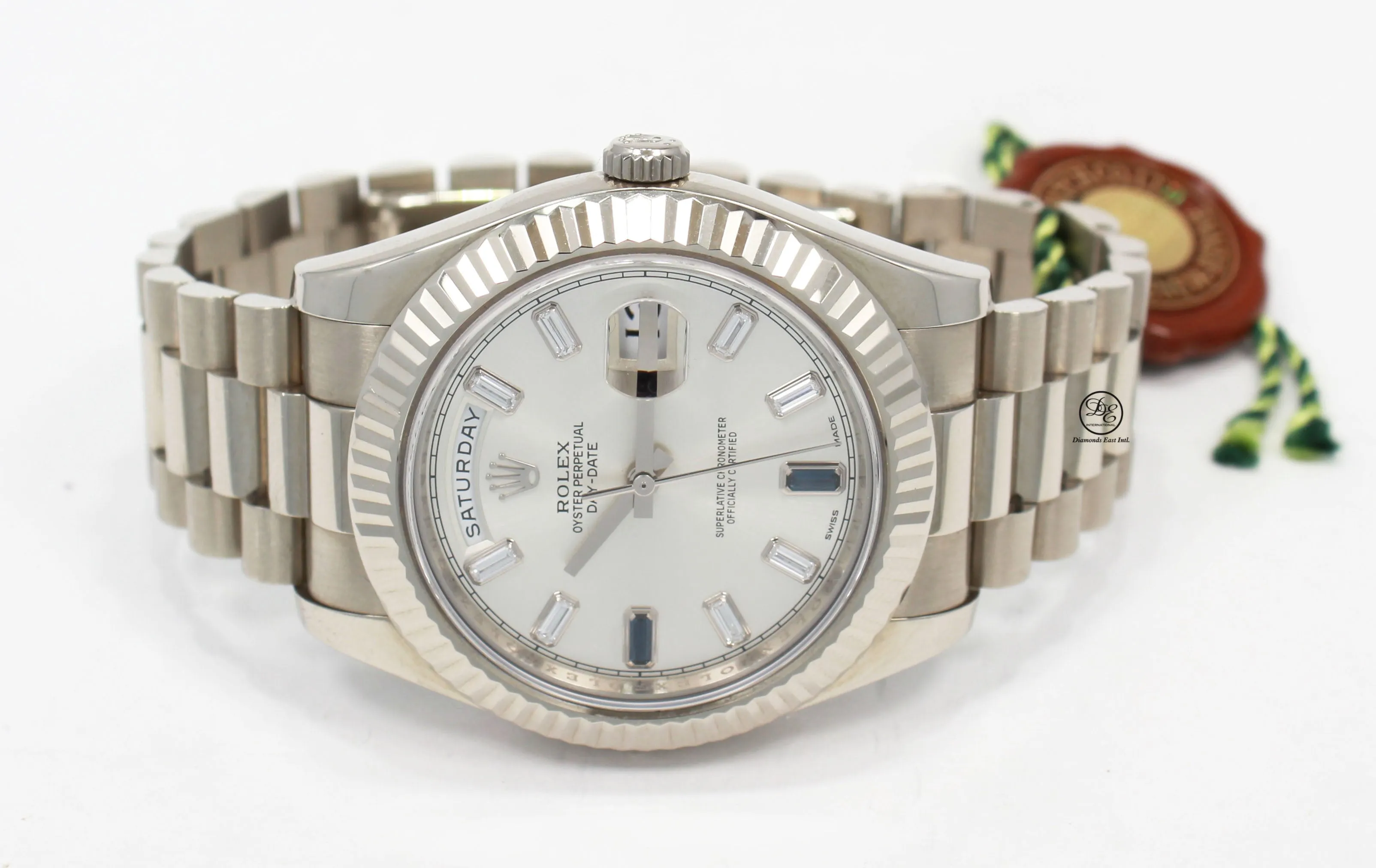 ROLEX Day Date II President 218239 18k White Gold FACTORY Sapphire Diamond Dial BOX/PAPER