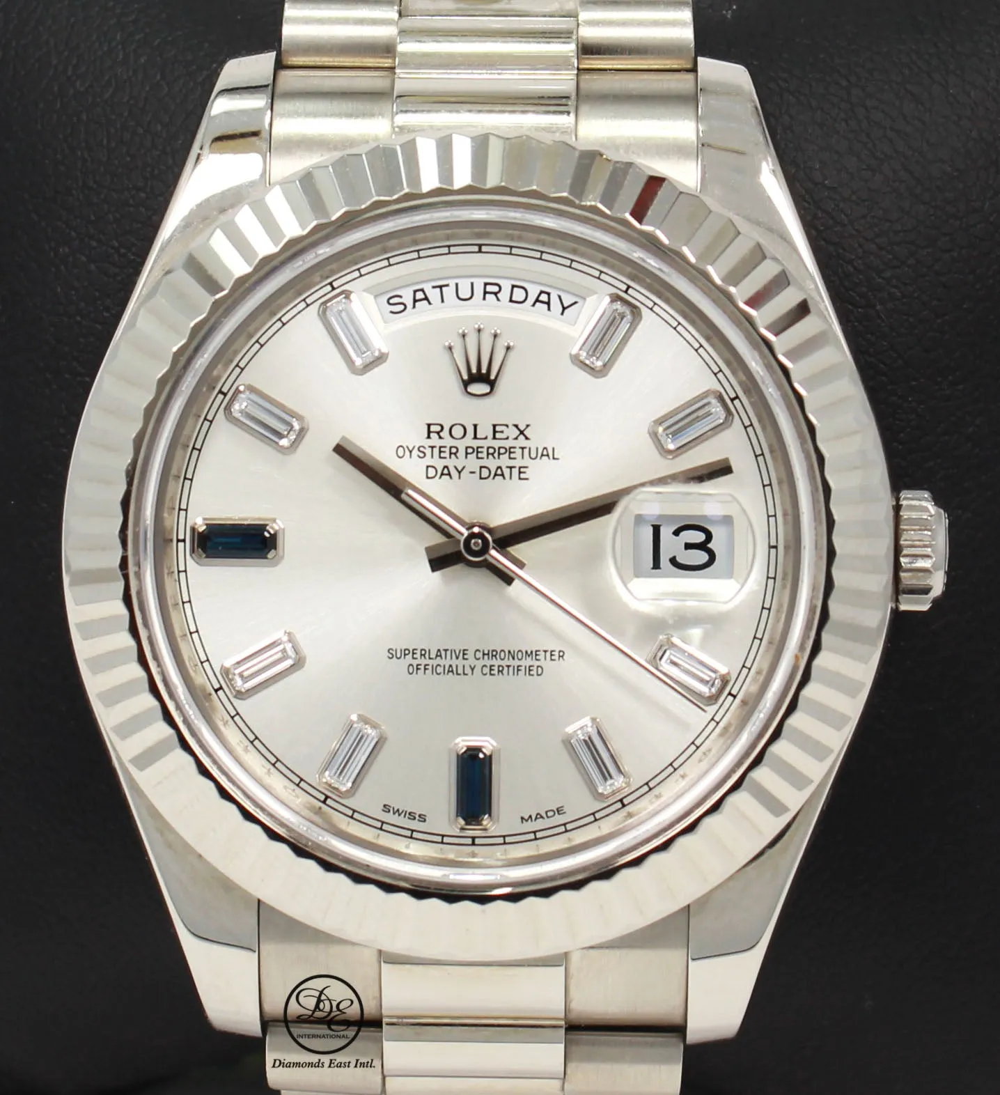 ROLEX Day Date II President 218239 18k White Gold FACTORY Sapphire Diamond Dial BOX/PAPER