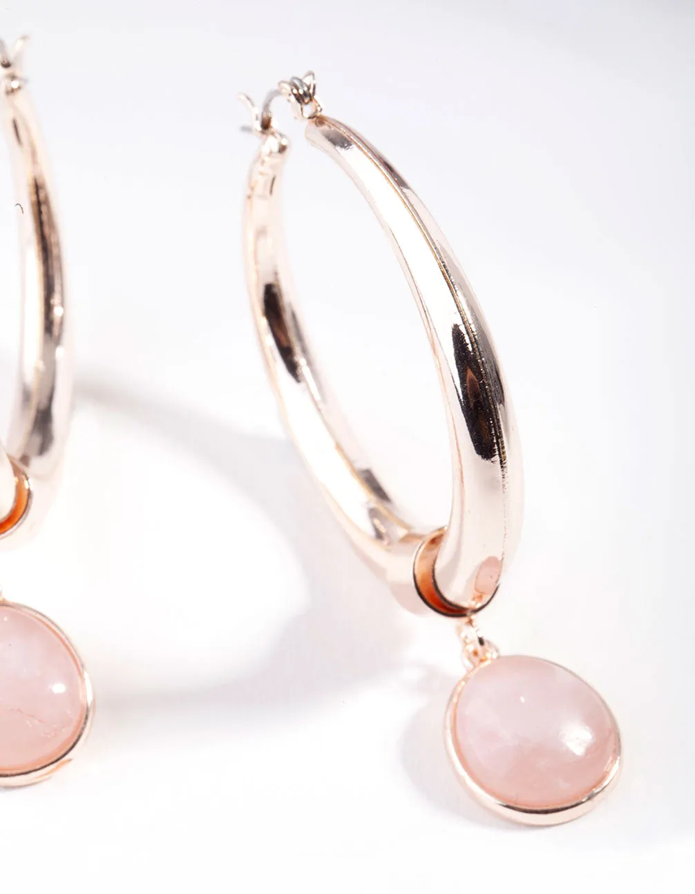 Rose Gold Centre Rose Quartz Hoop Earrings