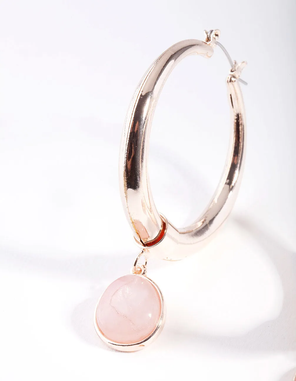 Rose Gold Centre Rose Quartz Hoop Earrings