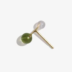 Rose Quartz & Peridot Barbell Earring - 9kt Gold