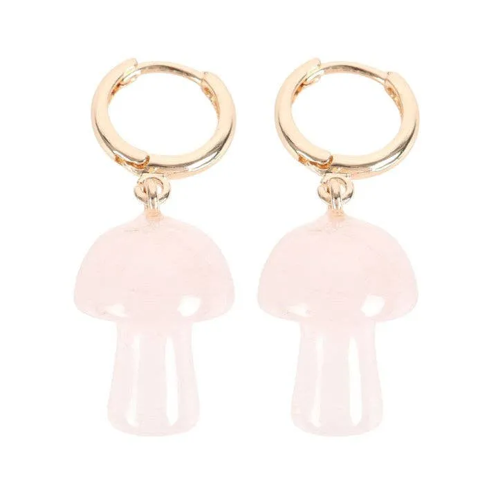 Rose Quartz Crystal Mushroom Earrings