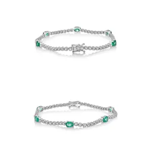 ROSET 14K White Gold Diamond and Emerald Bracelet