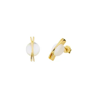 Round Mother of Pearl Crossover Stud Earrings