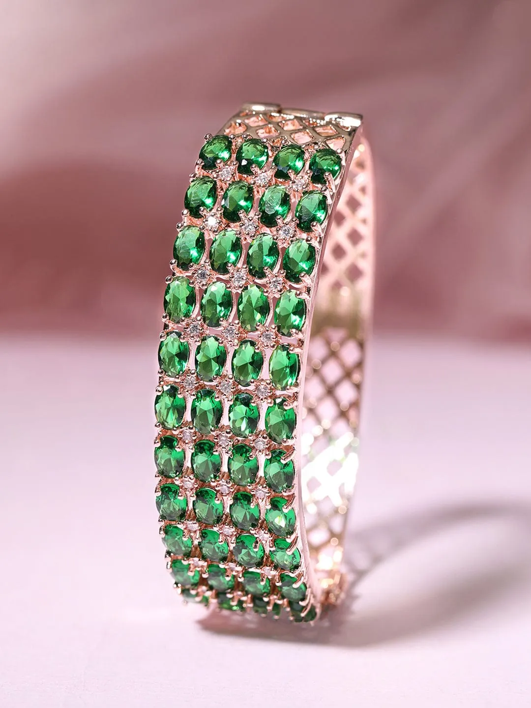 Rubans 18K Rose Gold Plated Emerald Green Zirconia Statement Bracelet