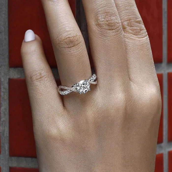 Sandrine - 14K White-Rose Gold Round Diamond Twisted Engagement Ring