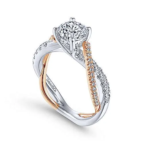 Sandrine - 14K White-Rose Gold Round Diamond Twisted Engagement Ring