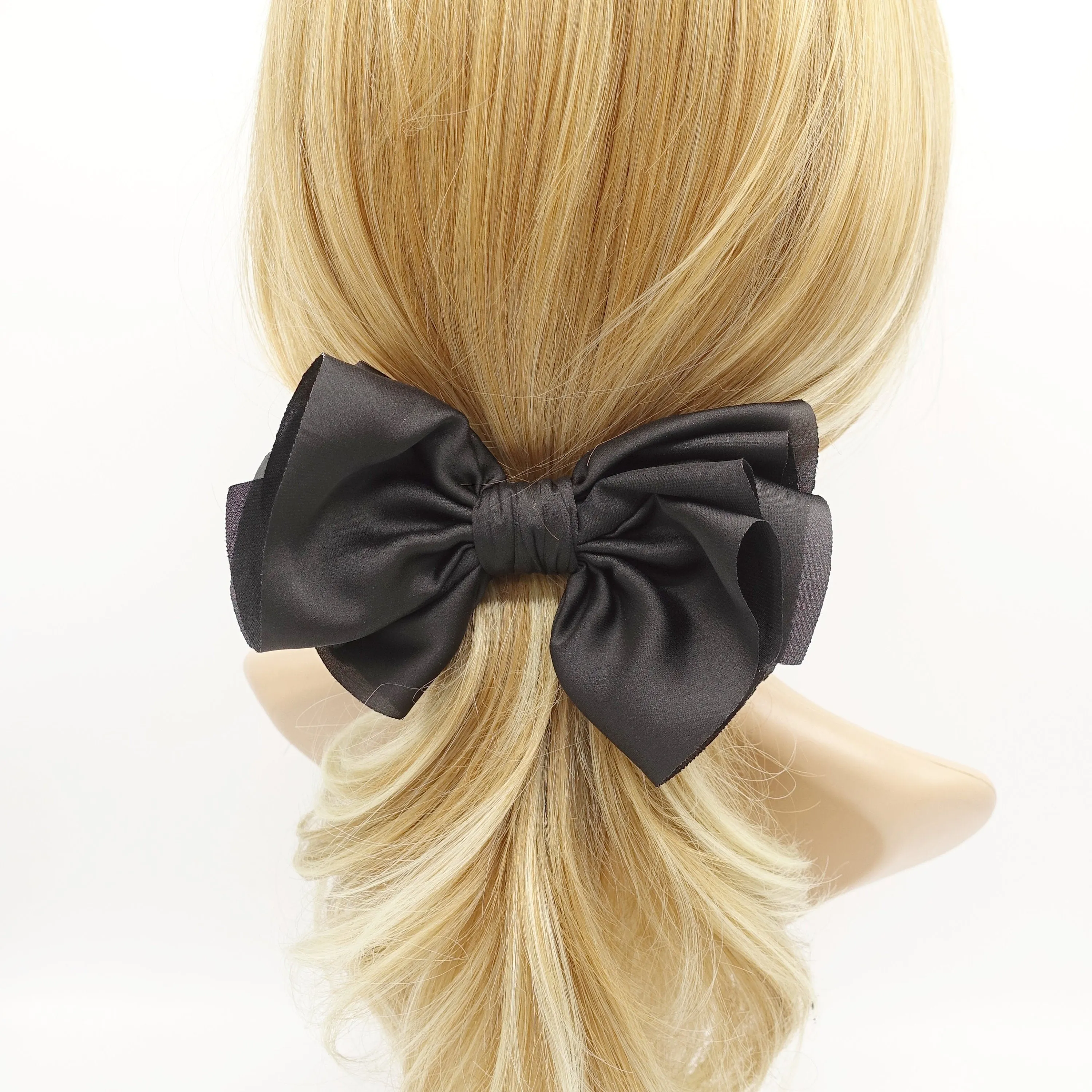 satin pleated hair bow multi-layered Spring Summer basic hair bow for women