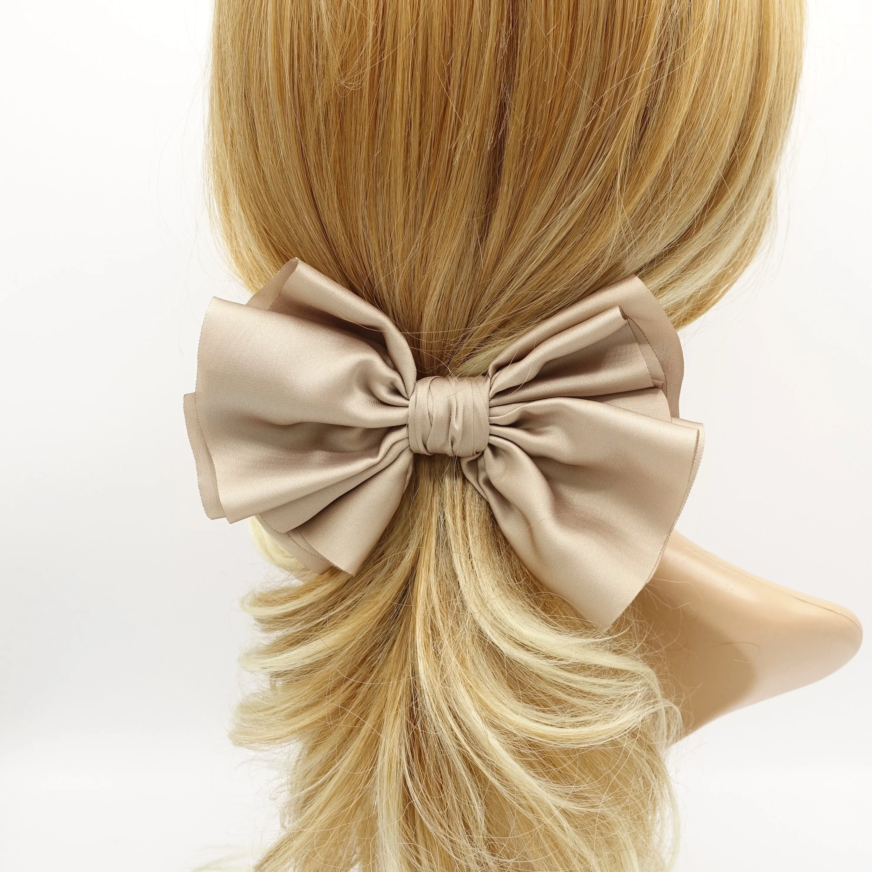 satin pleated hair bow multi-layered Spring Summer basic hair bow for women