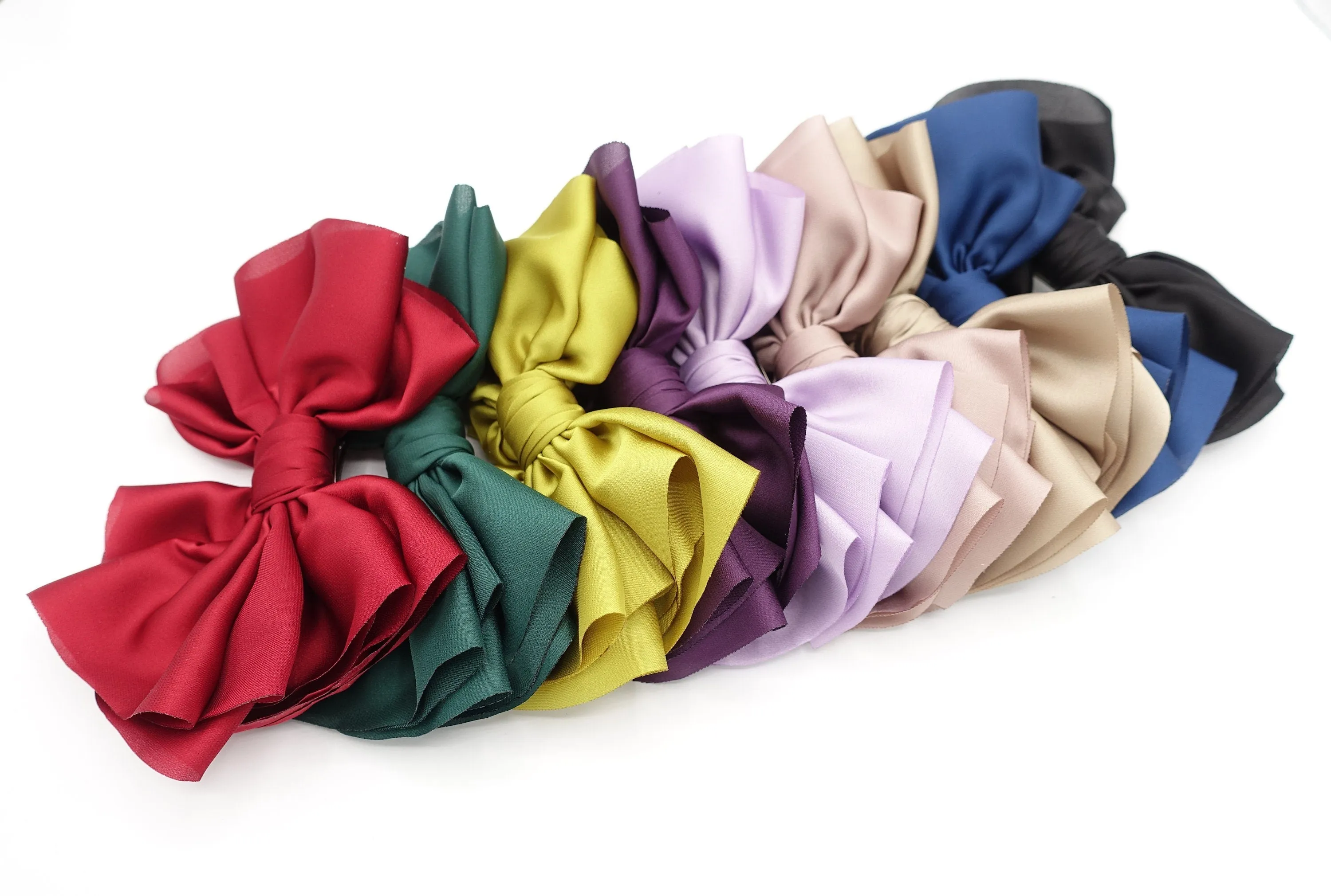 satin pleated hair bow multi-layered Spring Summer basic hair bow for women