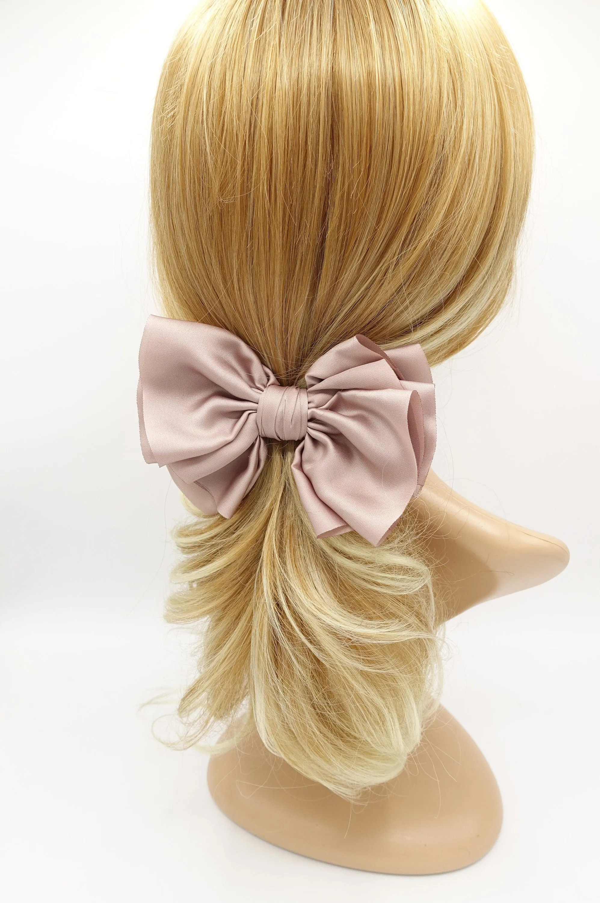 satin pleated hair bow multi-layered Spring Summer basic hair bow for women