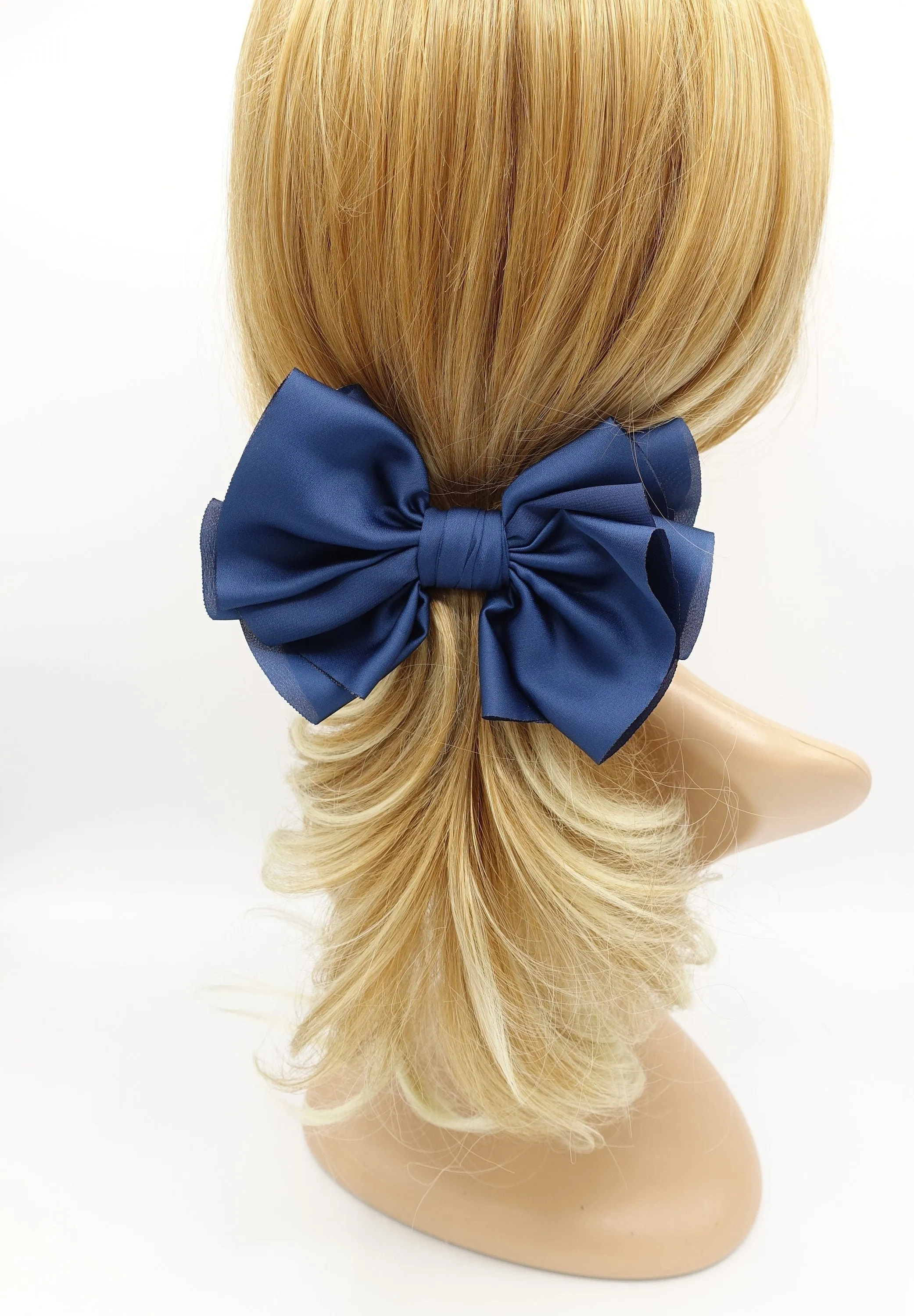 satin pleated hair bow multi-layered Spring Summer basic hair bow for women