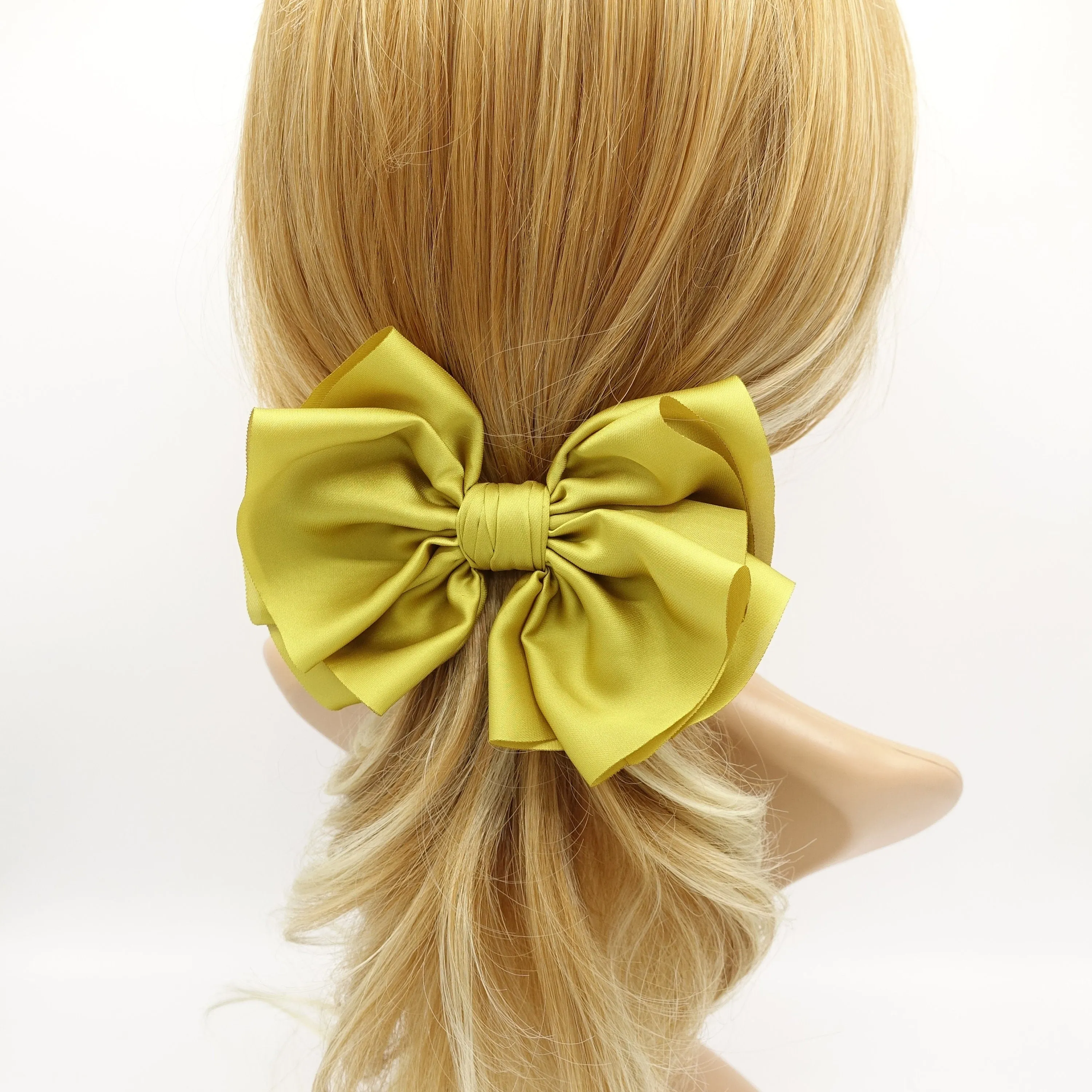 satin pleated hair bow multi-layered Spring Summer basic hair bow for women