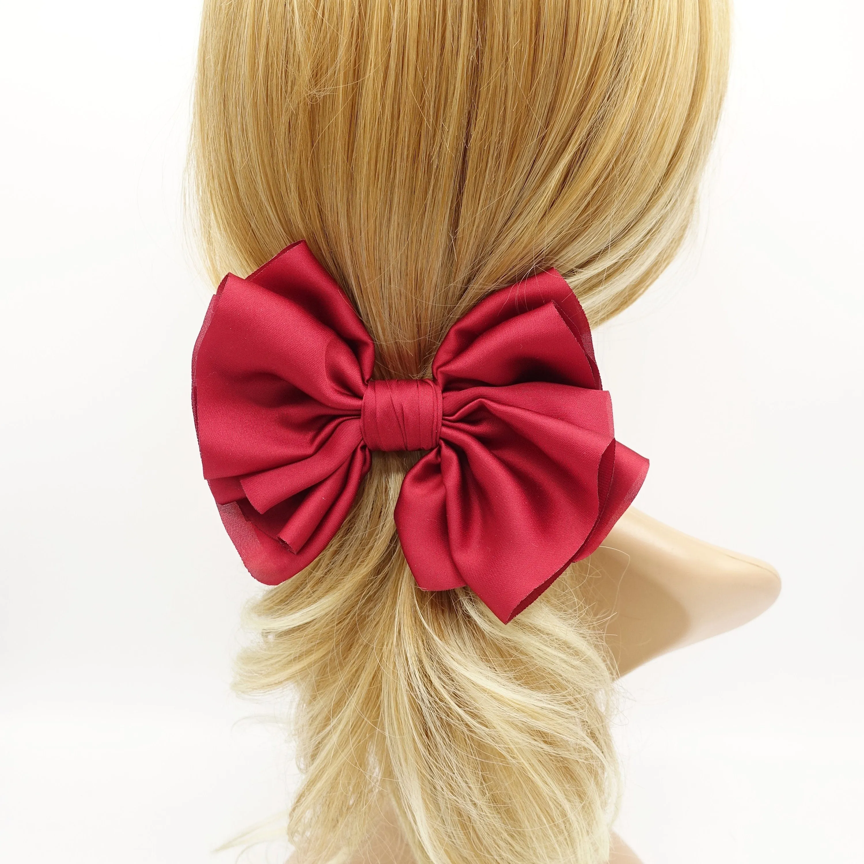 satin pleated hair bow multi-layered Spring Summer basic hair bow for women