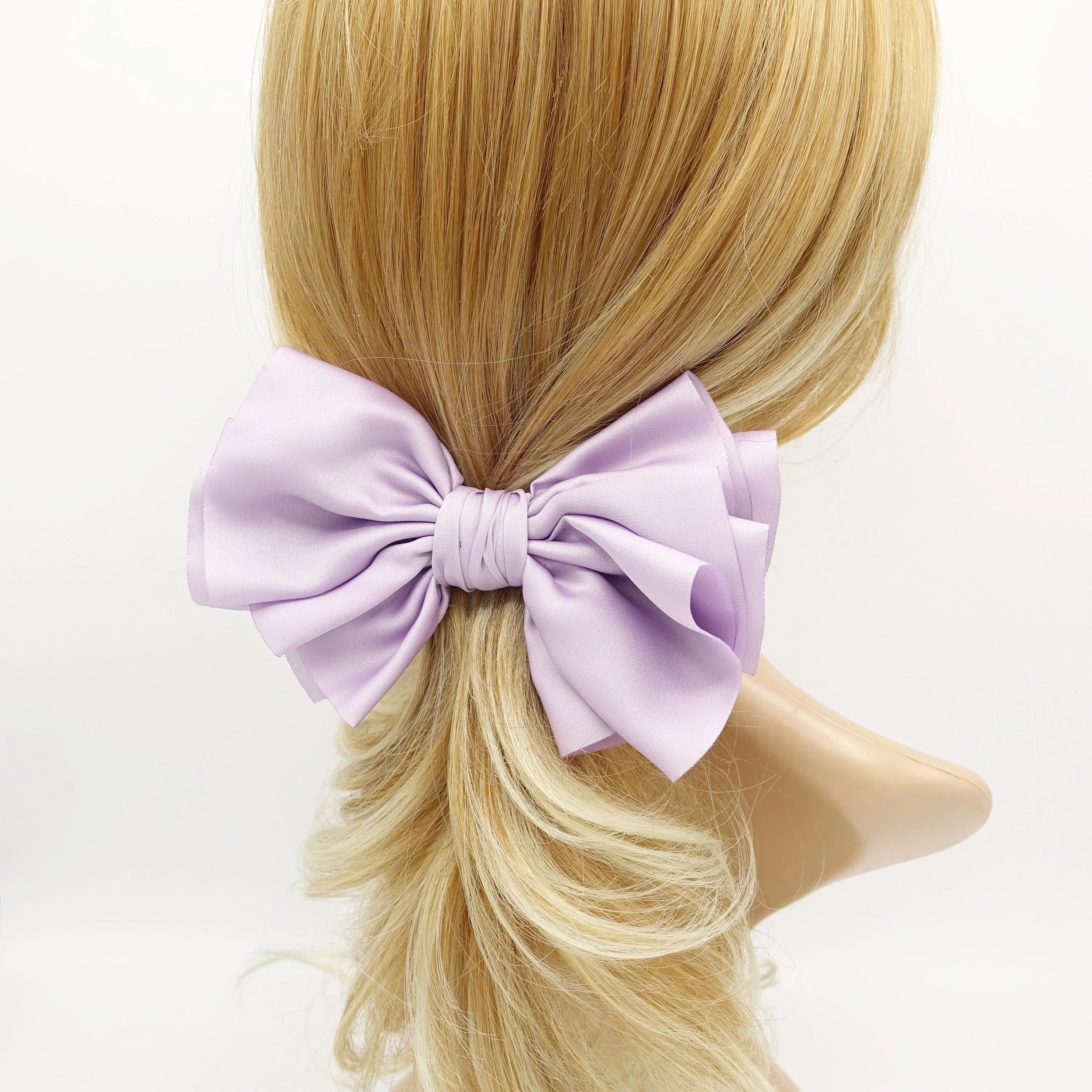 satin pleated hair bow multi-layered Spring Summer basic hair bow for women