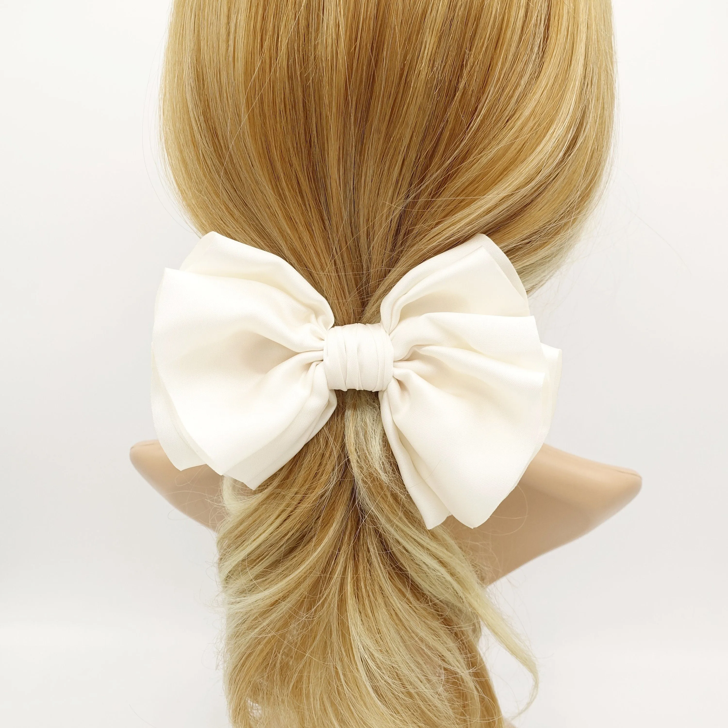 satin pleated hair bow multi-layered Spring Summer basic hair bow for women