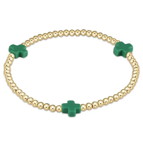 signature cross gold pattern 3mm bead bracelet - emerald by enewton