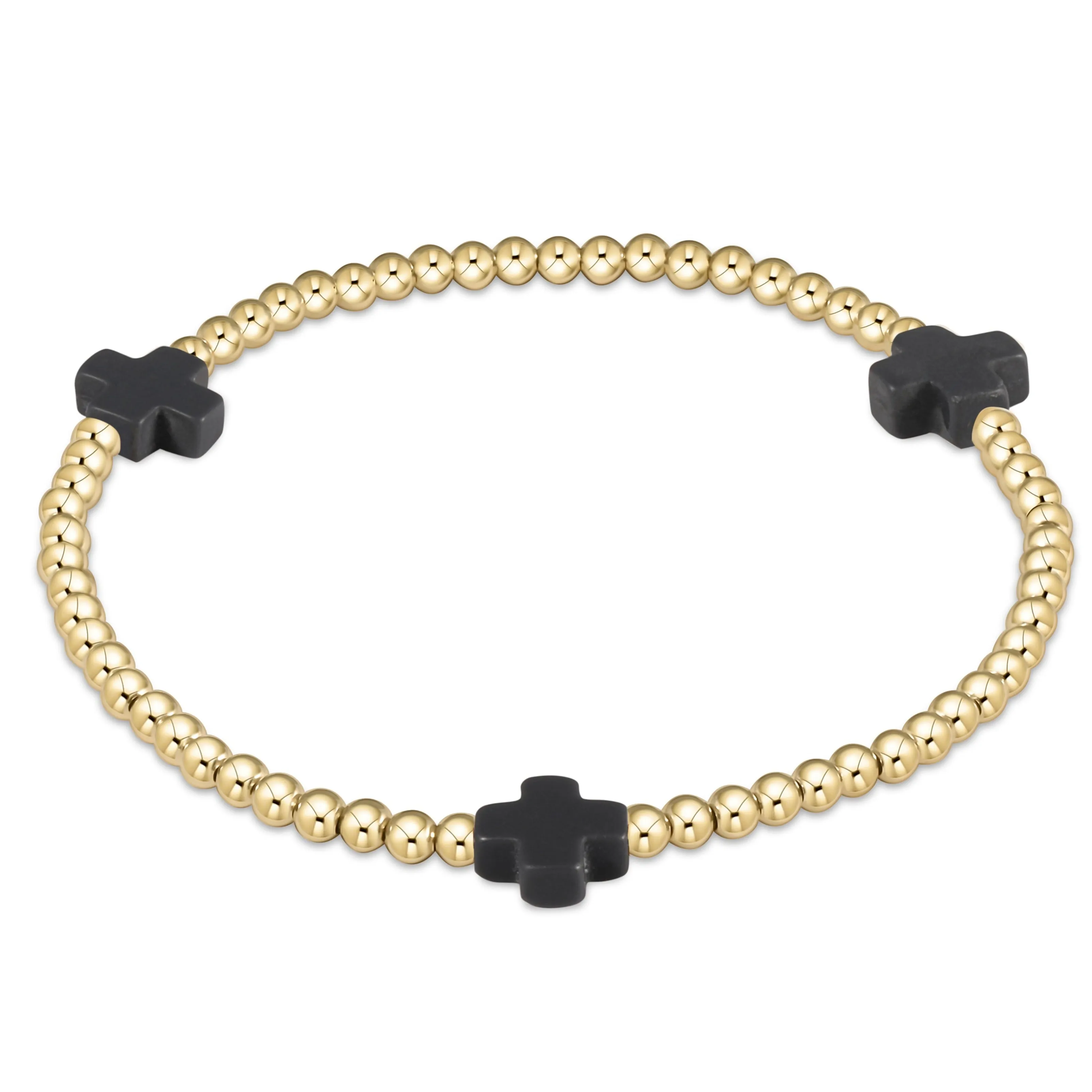 signature cross gold pattern 3mm bead bracelet