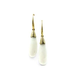 Smooth Long Pear Shape Semi Precious Earrings: White Qtz (EG79MQZ)