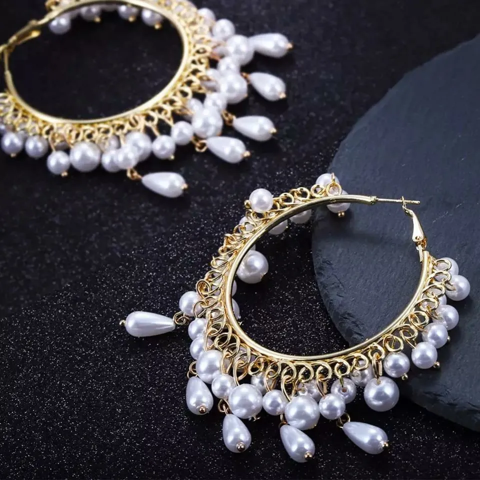 Snow-Sicle Faux Pearl Hoop Earrings