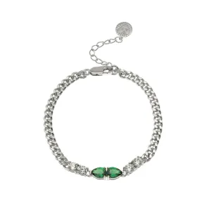 Sofia Teardrop Curb Chain Bracelet Emerald Green CZ and Silver