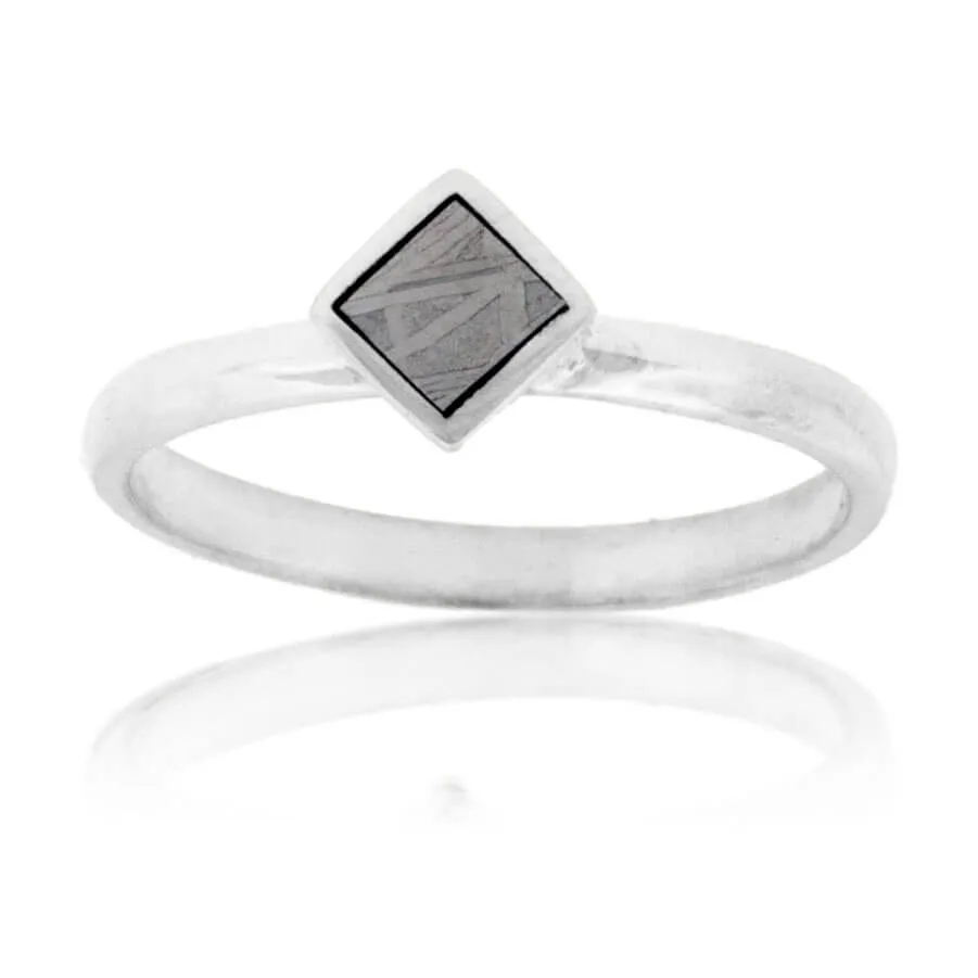 Square On Point Meteorite Inlay Ring