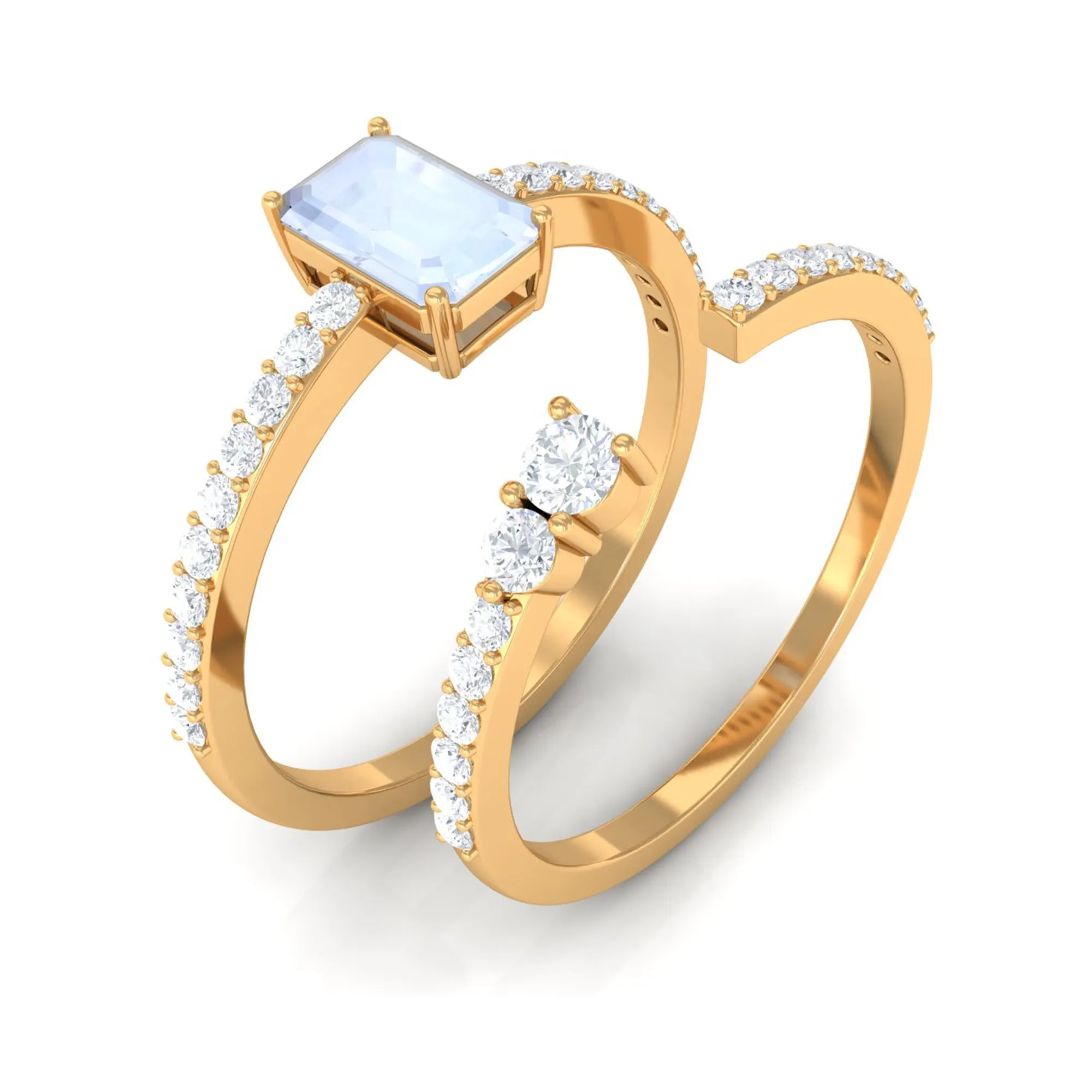 Stackable Ring Set with Moonstone and Diamond