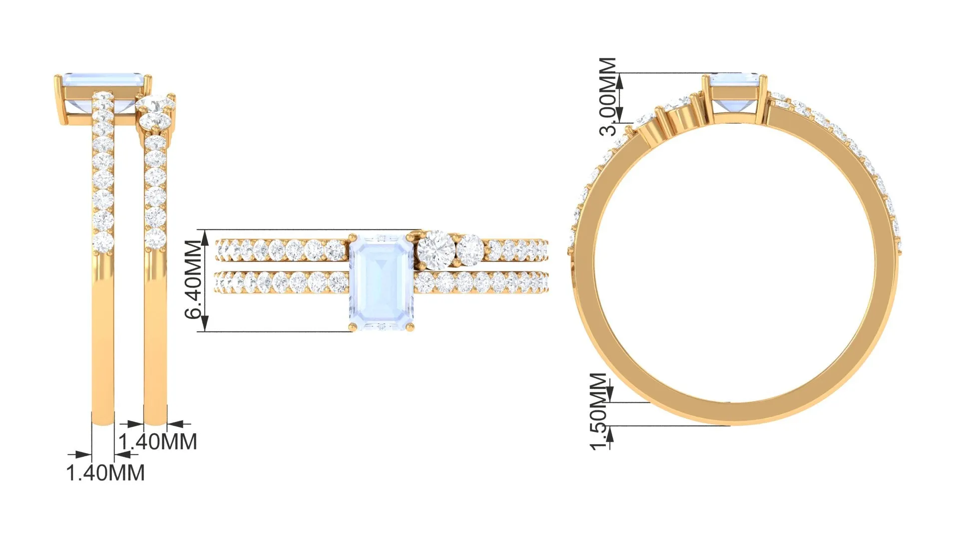 Stackable Ring Set with Moonstone and Diamond