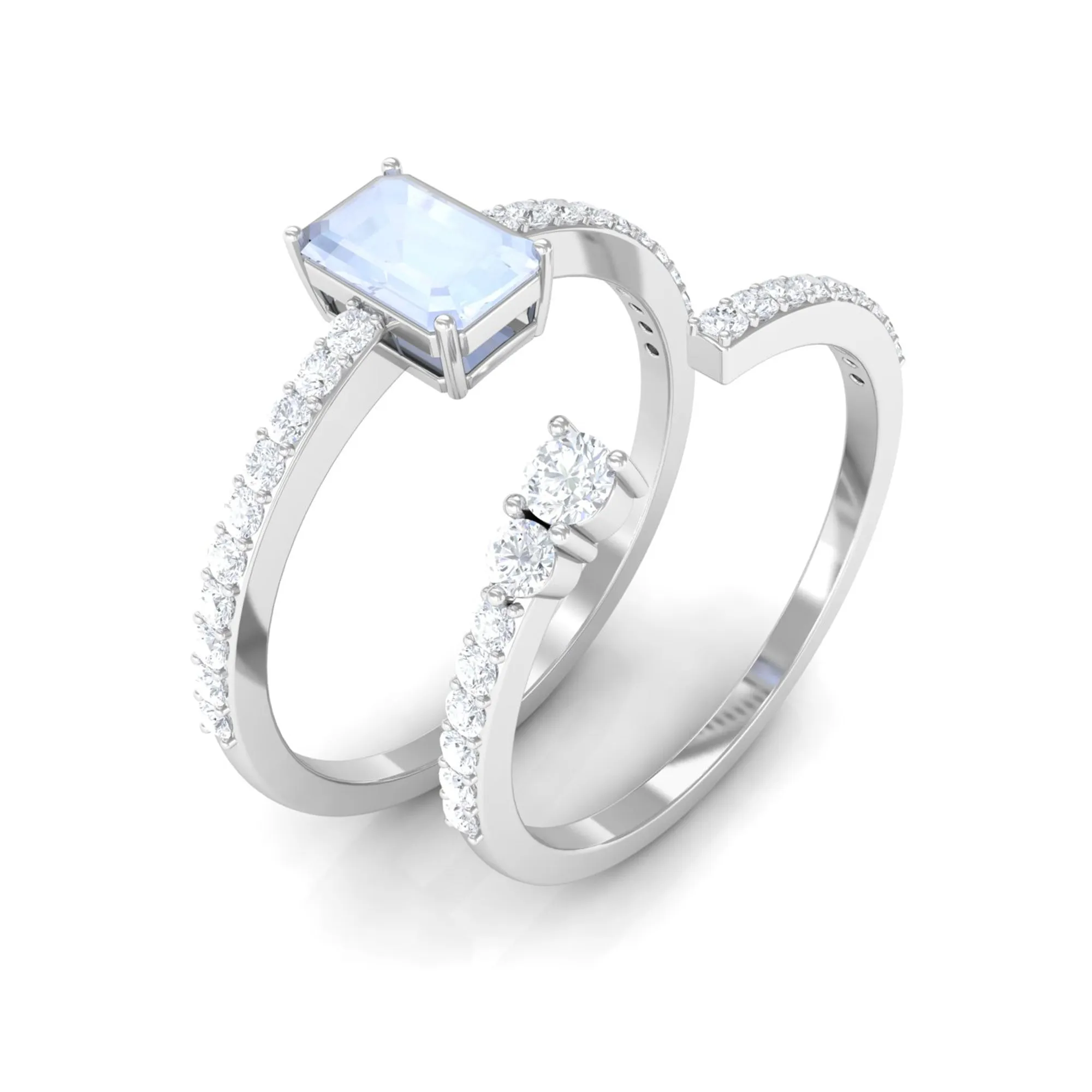 Stackable Ring Set with Moonstone and Diamond