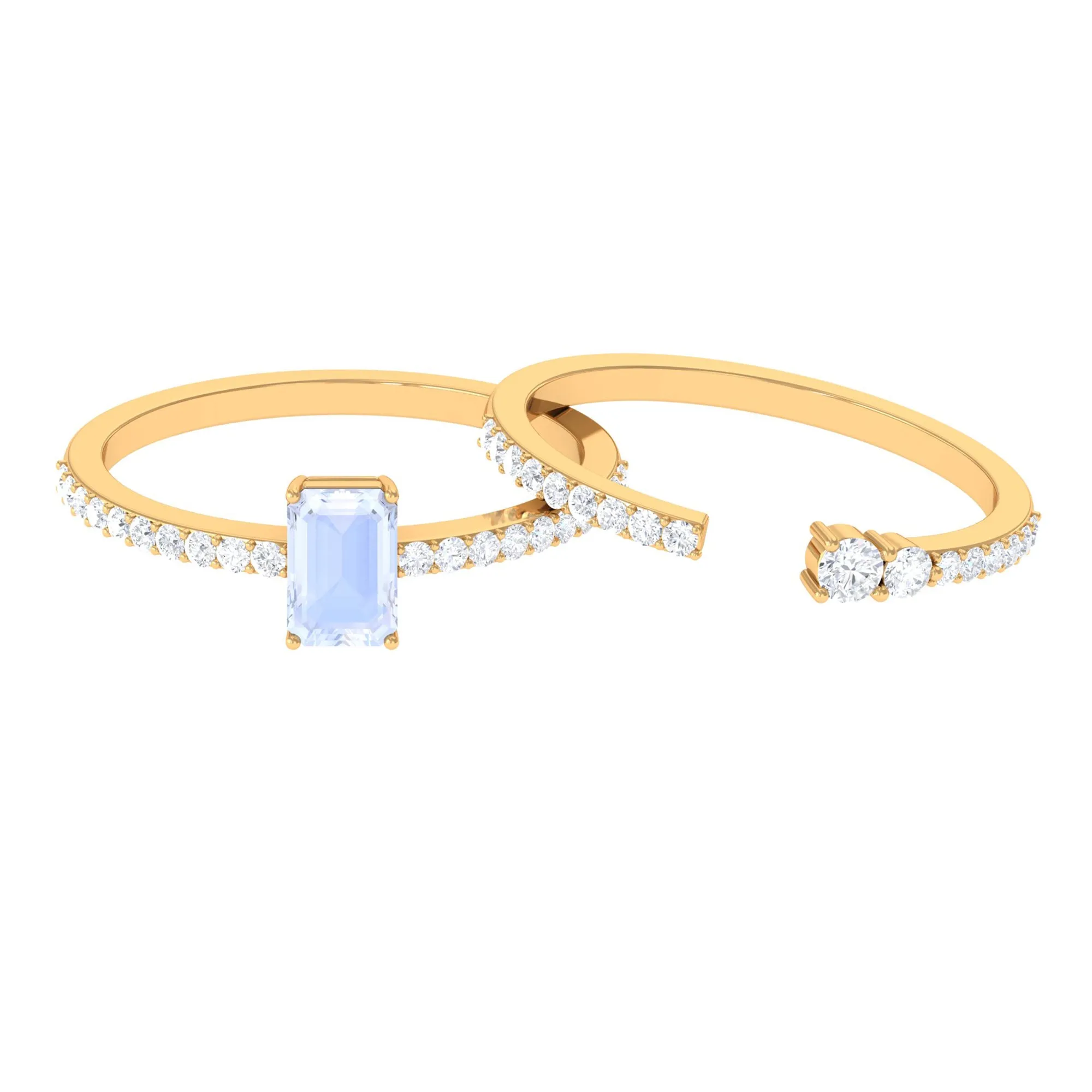 Stackable Ring Set with Moonstone and Diamond