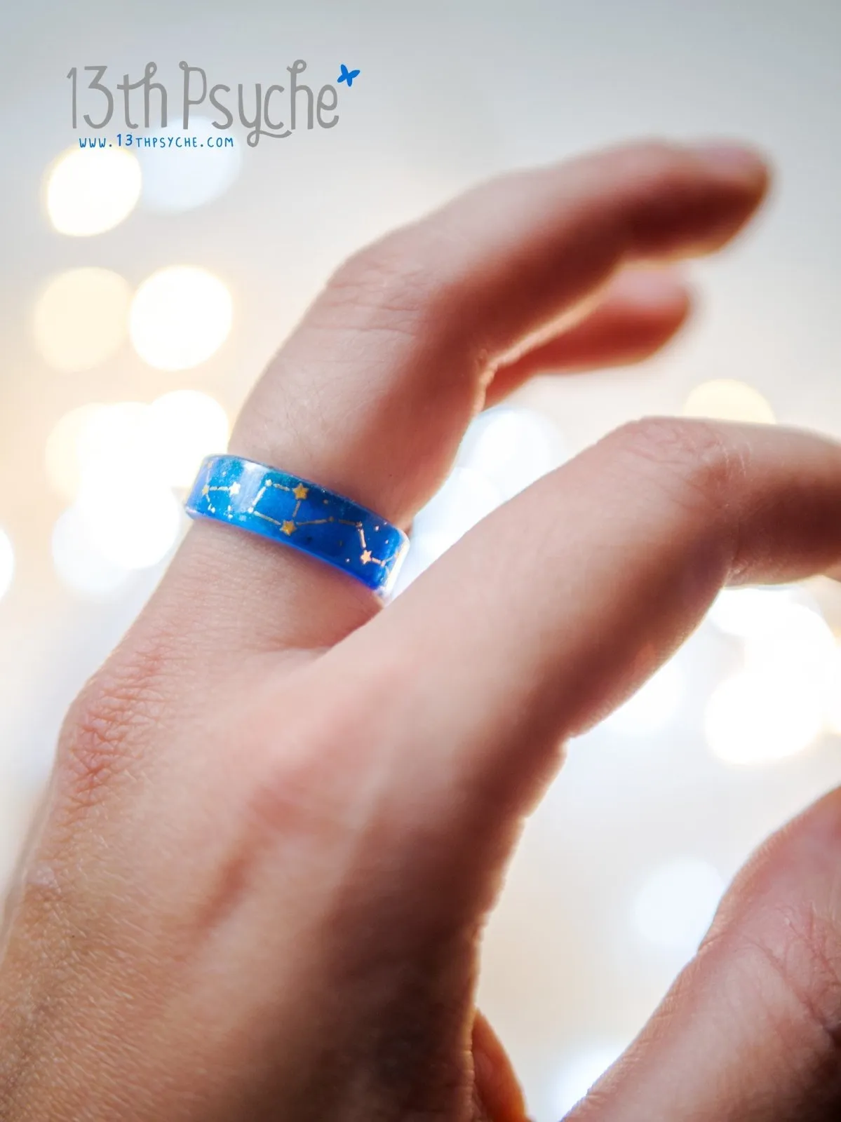 Star constellations blue resin ring