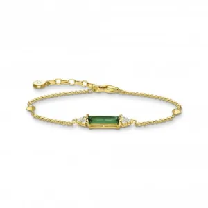 Sterling Silver Gold Plated Green Stone Bracelet A2018-971-6-L19V